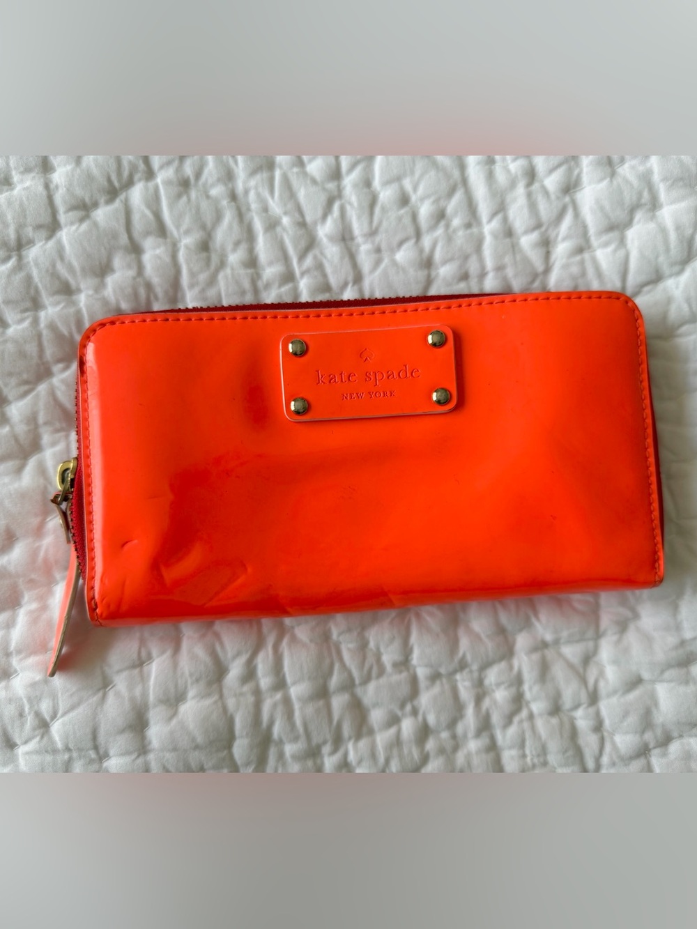 Kate Spade Patent Leather Wallet in Coral